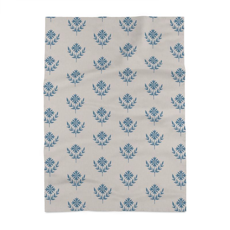 Floral Blue Block Print Tea Towel