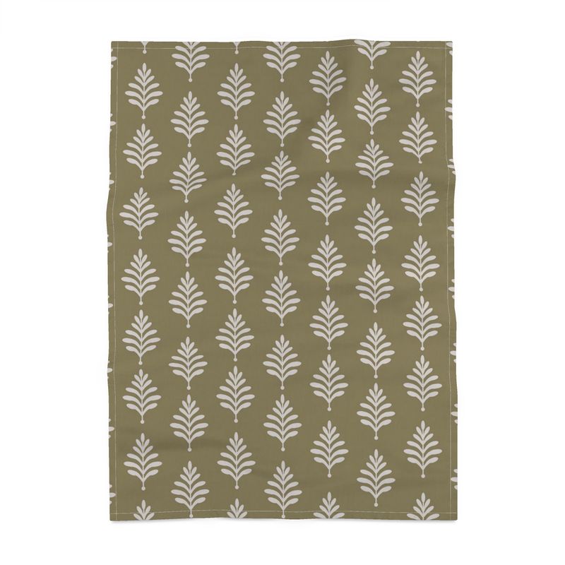 Sage Green Block Print Cotton Linen Tea Towel