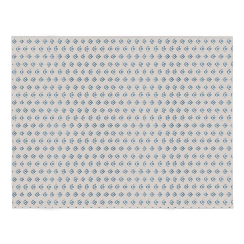 Blue Floral Block Print Cotton Linen Tablecloth
