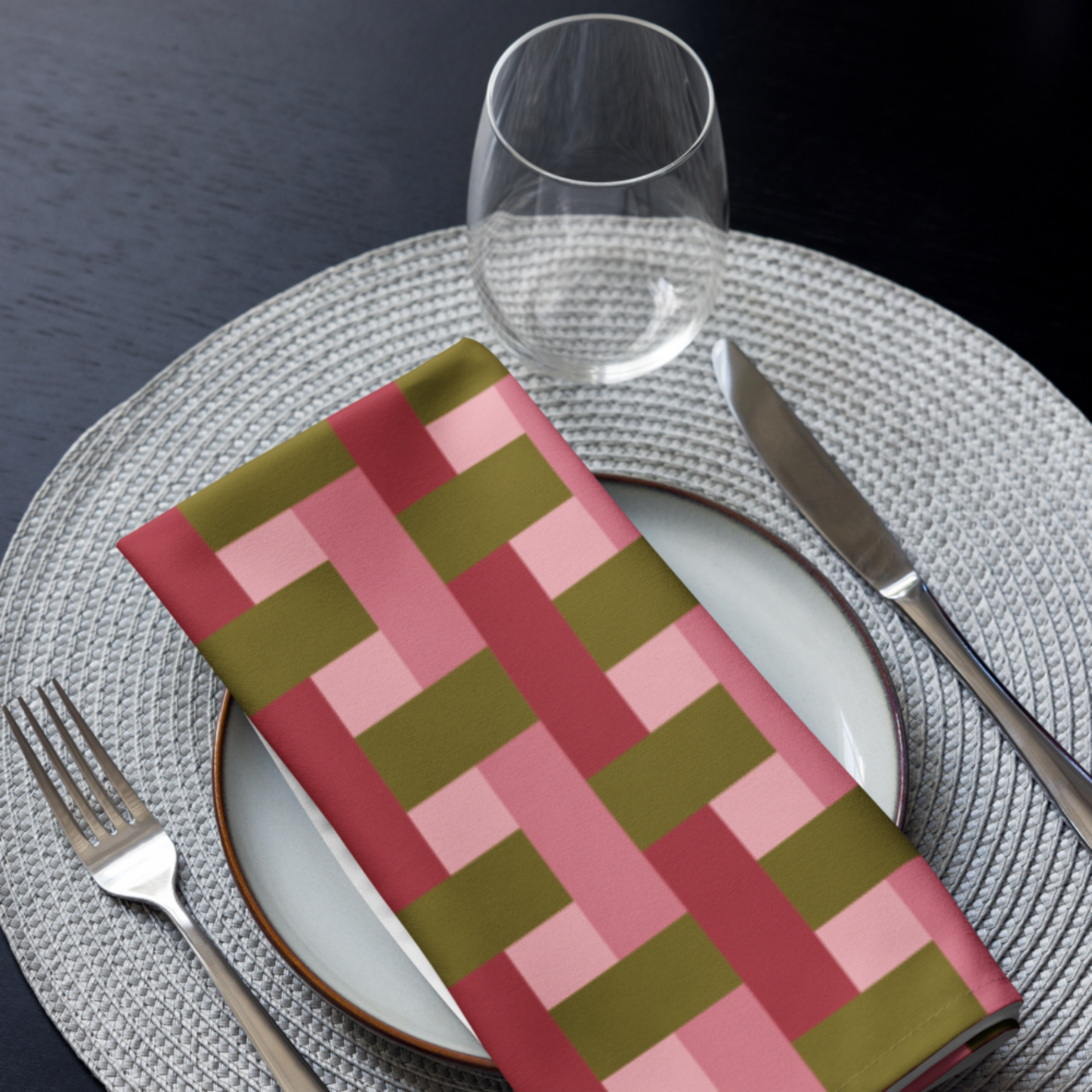 Pink and Green Geometric Cloth napkin set, Set of 4