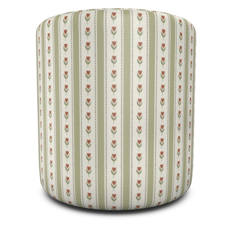 Round Floral Upholstered Footstool – Sage & Terracotta Velour Ottoman