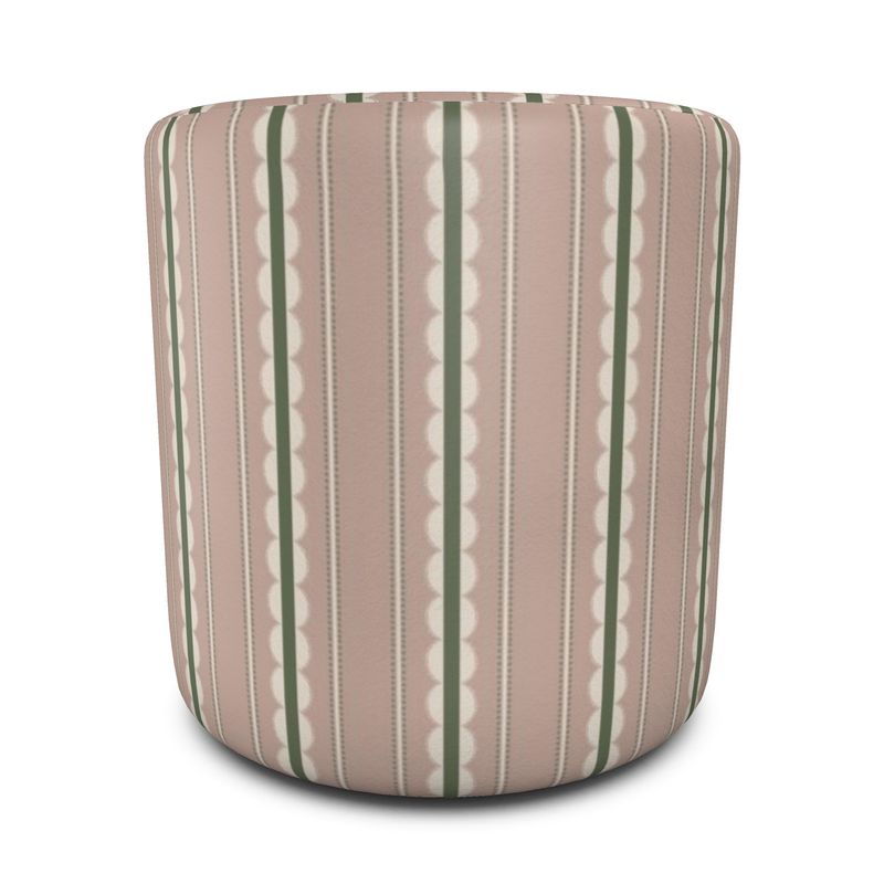 Pink Scalloped Stripe Round Pouffe | Soft Chichi Velour