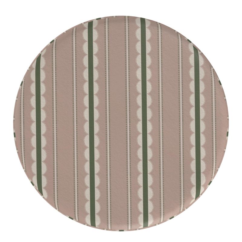 Pink Scalloped Stripe Round Pouffe | Soft Chichi Velour
