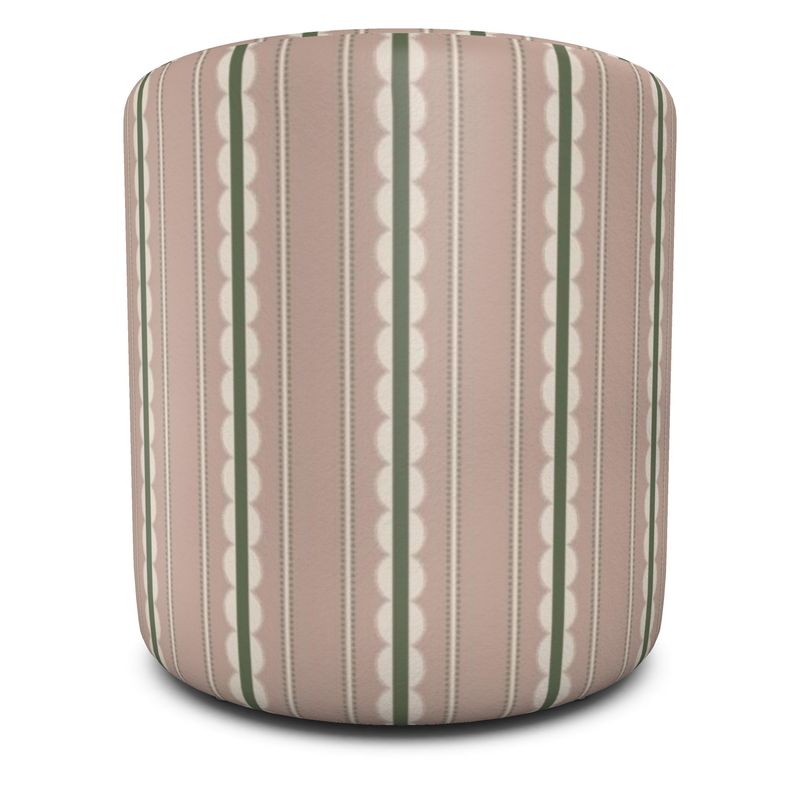 Pink Scalloped Stripe Round Pouffe | Soft Chichi Velour