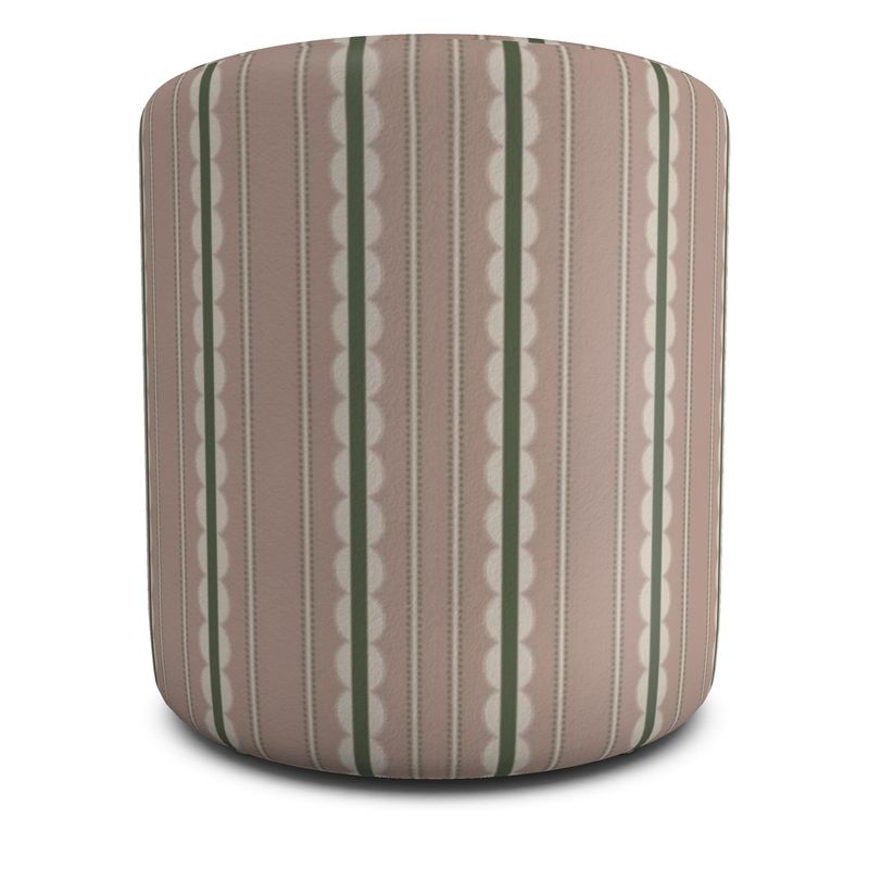 Pink Scalloped Stripe Round Pouffe | Soft Chichi Velour