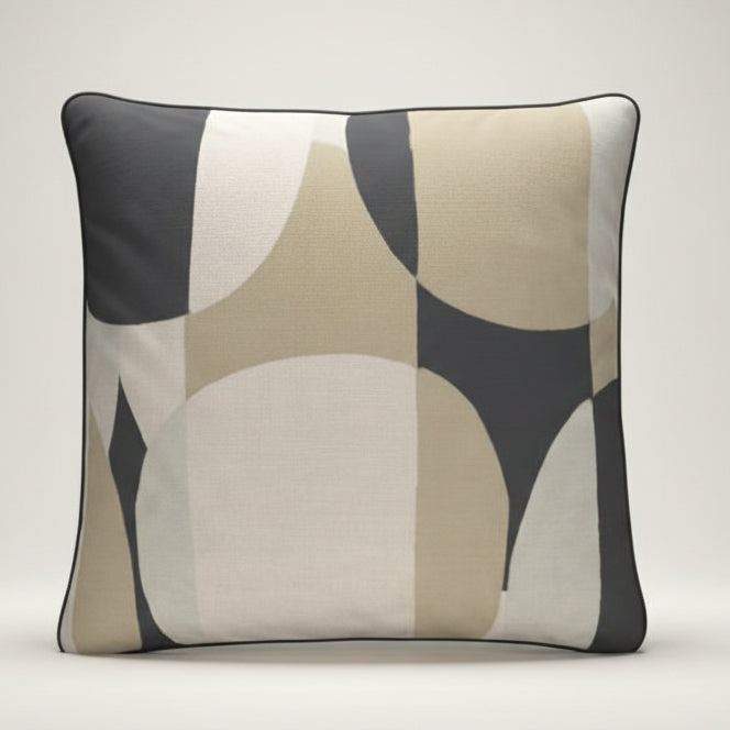 Abstract Overlapping Circle Cushion Cover | Beige, Grey & Black