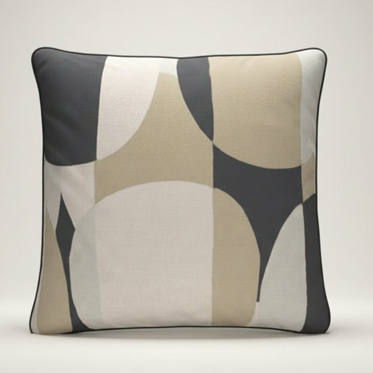 Abstract Overlapping Circle Cushion Cover | Beige, Grey & Black