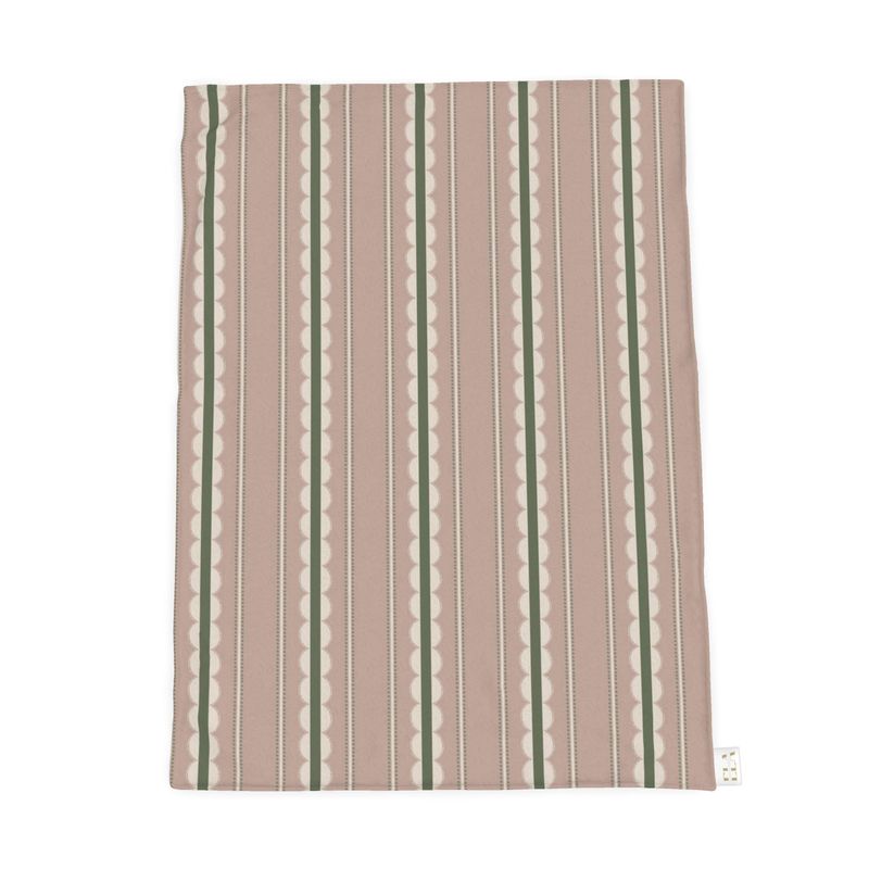 Pink, Green & Cream Scalloped Stripe Sherpa Fleece Blanket