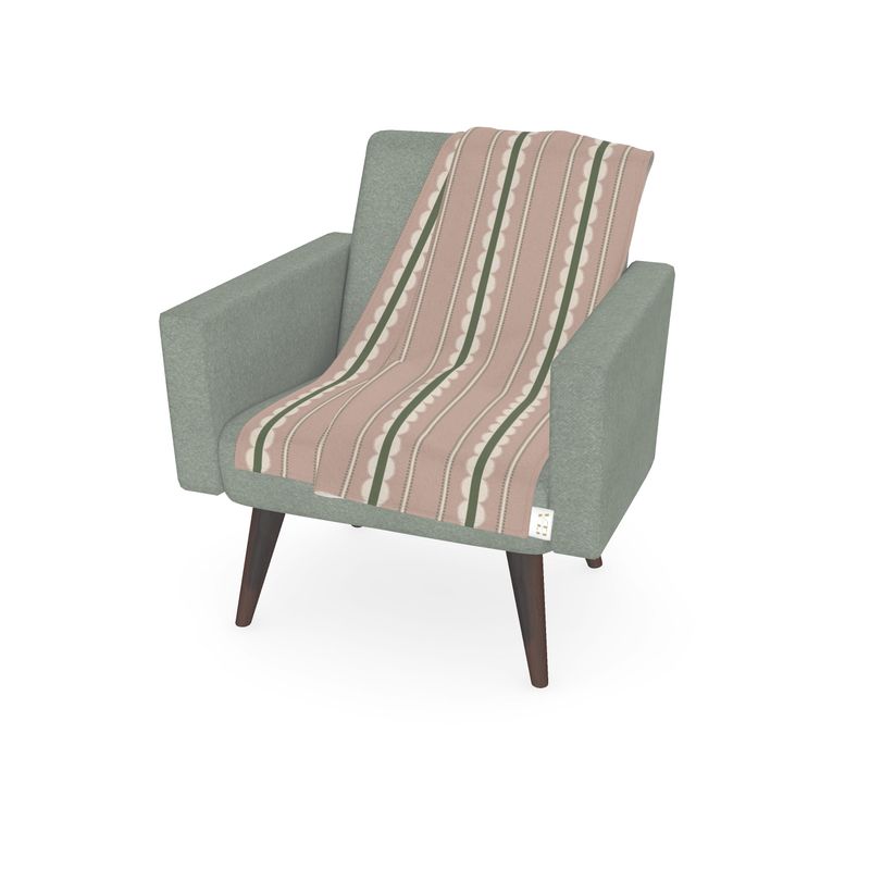 Pink, Green & Cream Scalloped Stripe Sherpa Fleece Blanket