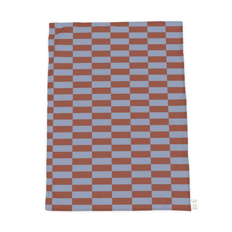 Mid-Century Blue & Orange Checkerboard Polar Fleece & Sherpa Throw Blanket