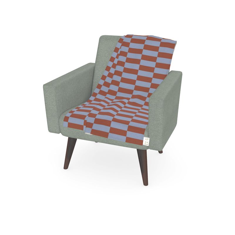 Mid-Century Blue & Orange Checkerboard Polar Fleece & Sherpa Throw Blanket