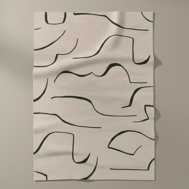 Modern Minimalist Abstract Line Cotton Linen Tea Towel – Contemporary