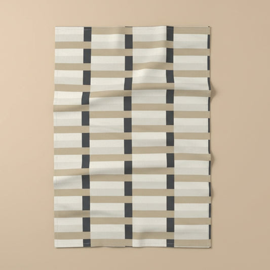 Modern Geometric Beige & Black Tea Towel – Contemporary Minimalist