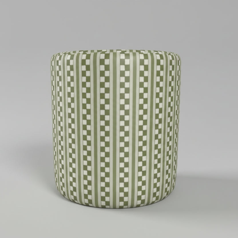 Sage Stripe Velour Round Footstool – Handmade Upholstered Ottoman (UK)