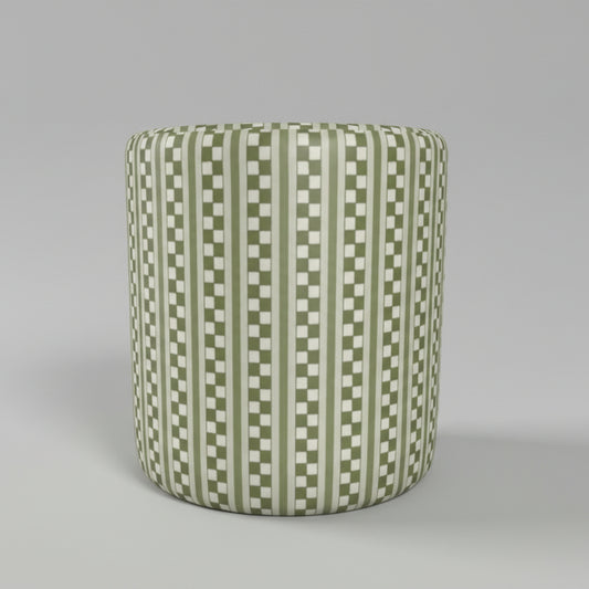 Sage Stripe Velour Round Footstool – Handmade Upholstered Ottoman (UK)