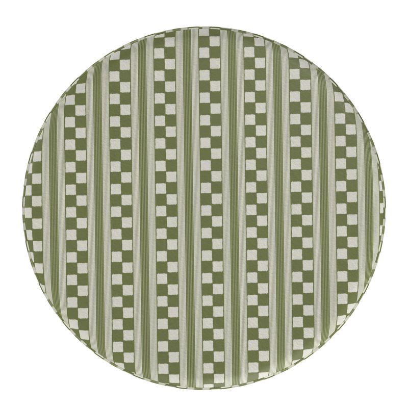 Sage Stripe Velour Round Footstool – Handmade Upholstered Ottoman (UK)