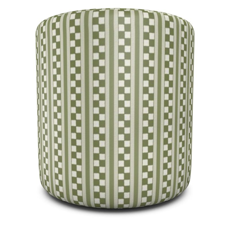 Sage Stripe Velour Round Footstool – Handmade Upholstered Ottoman (UK)