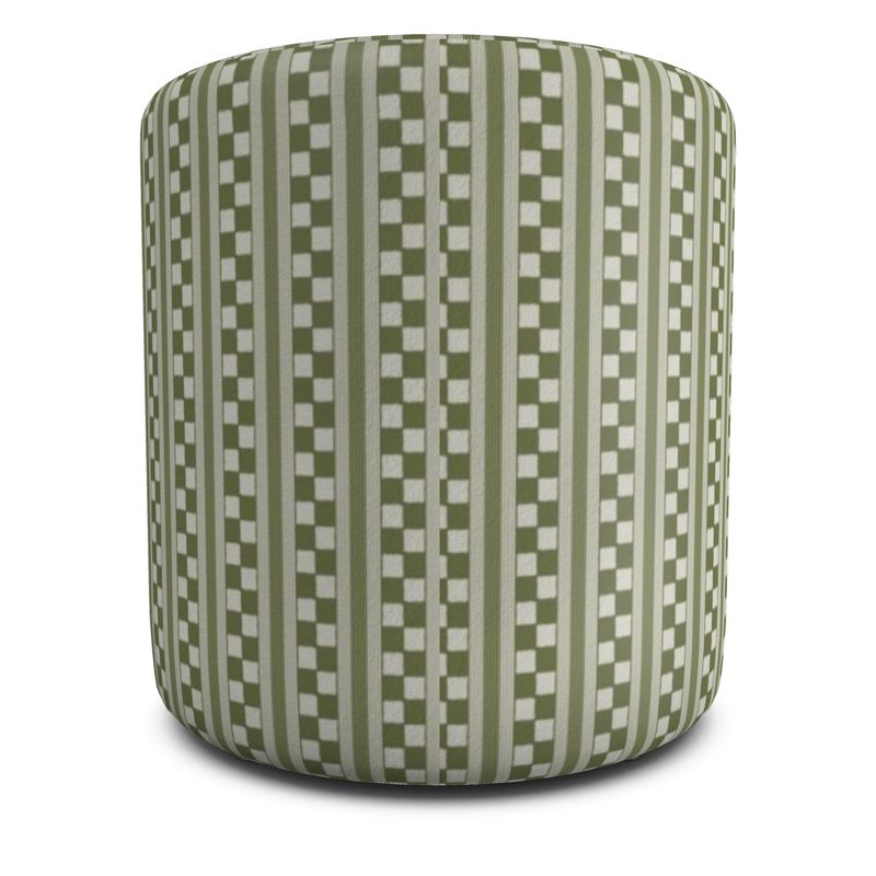 Sage Stripe Velour Round Footstool – Handmade Upholstered Ottoman (UK)