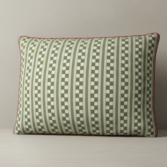 Green Stripe Cushion with Cerise Piping – Cotton Twill | Handmade