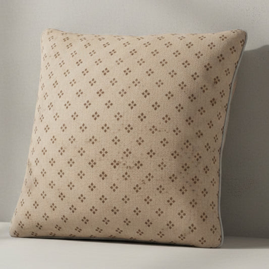 Neutral Block Print Cotton Linen Cushion | 50 x 50 cm