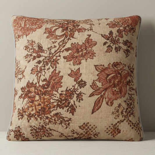 Rust Floral Cotton Linen Cushion | 50 x 50 cm