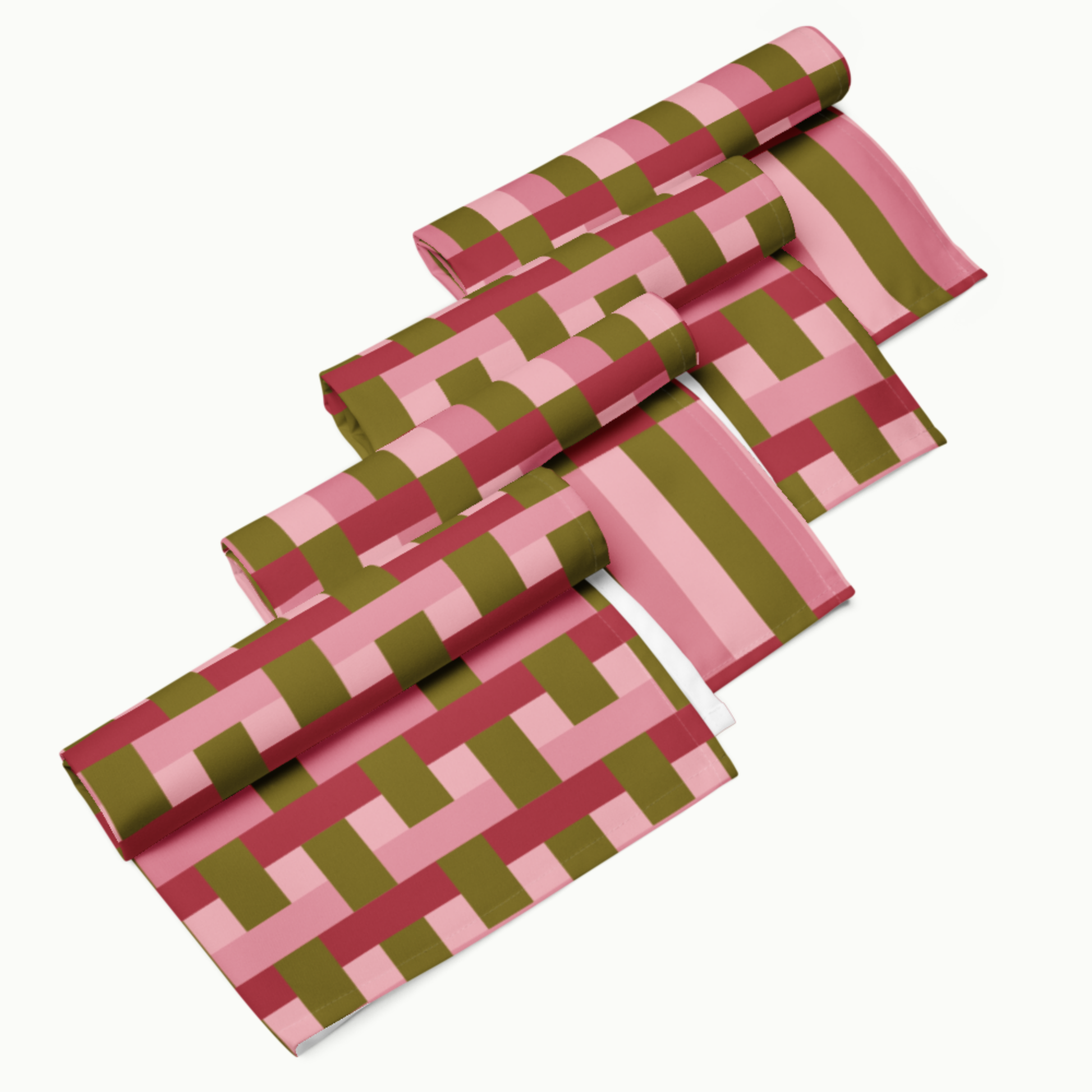 Pink and Green Geometric Cloth napkin set, Set of 4