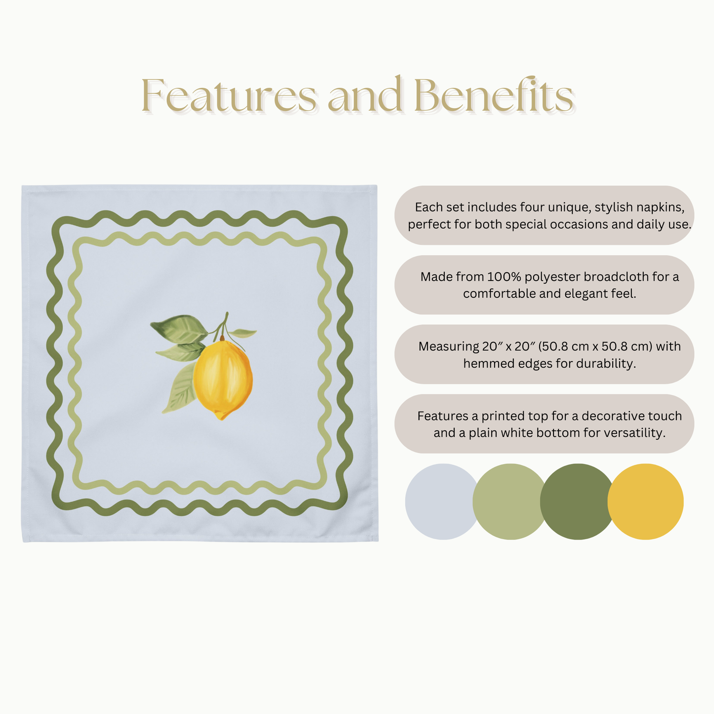 Lemon and Italian tile Cloth napkin set