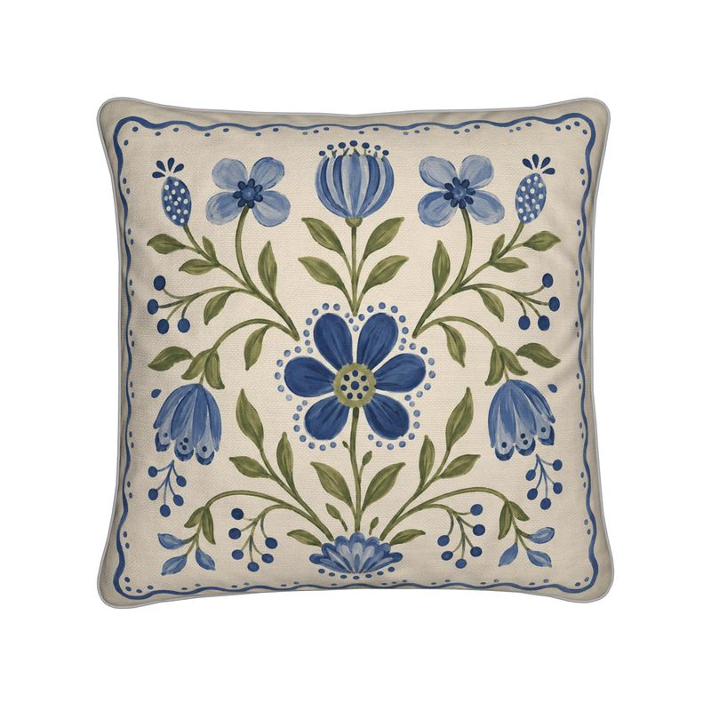 Blue Folk Garden Cushion Cover
