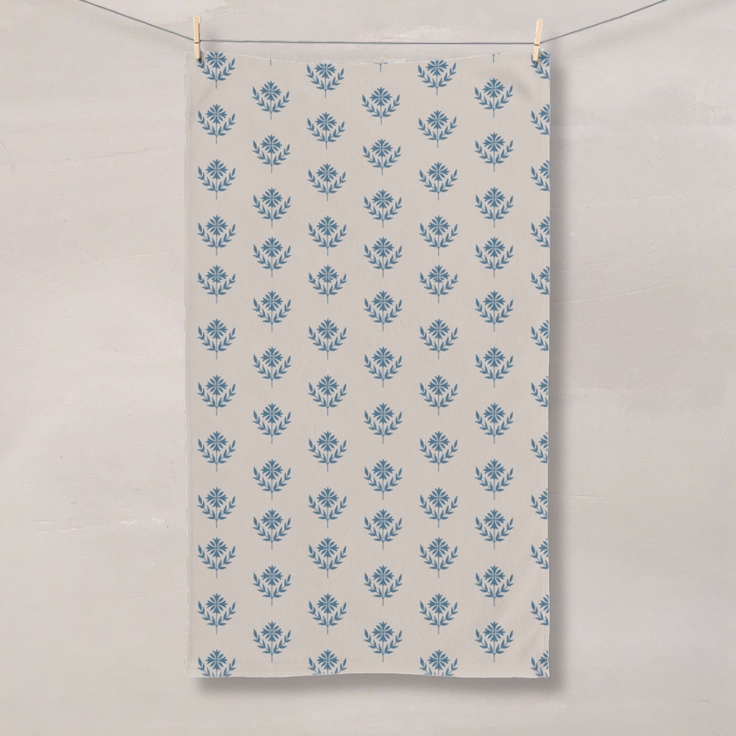 Floral Blue Block Print Tea Towel
