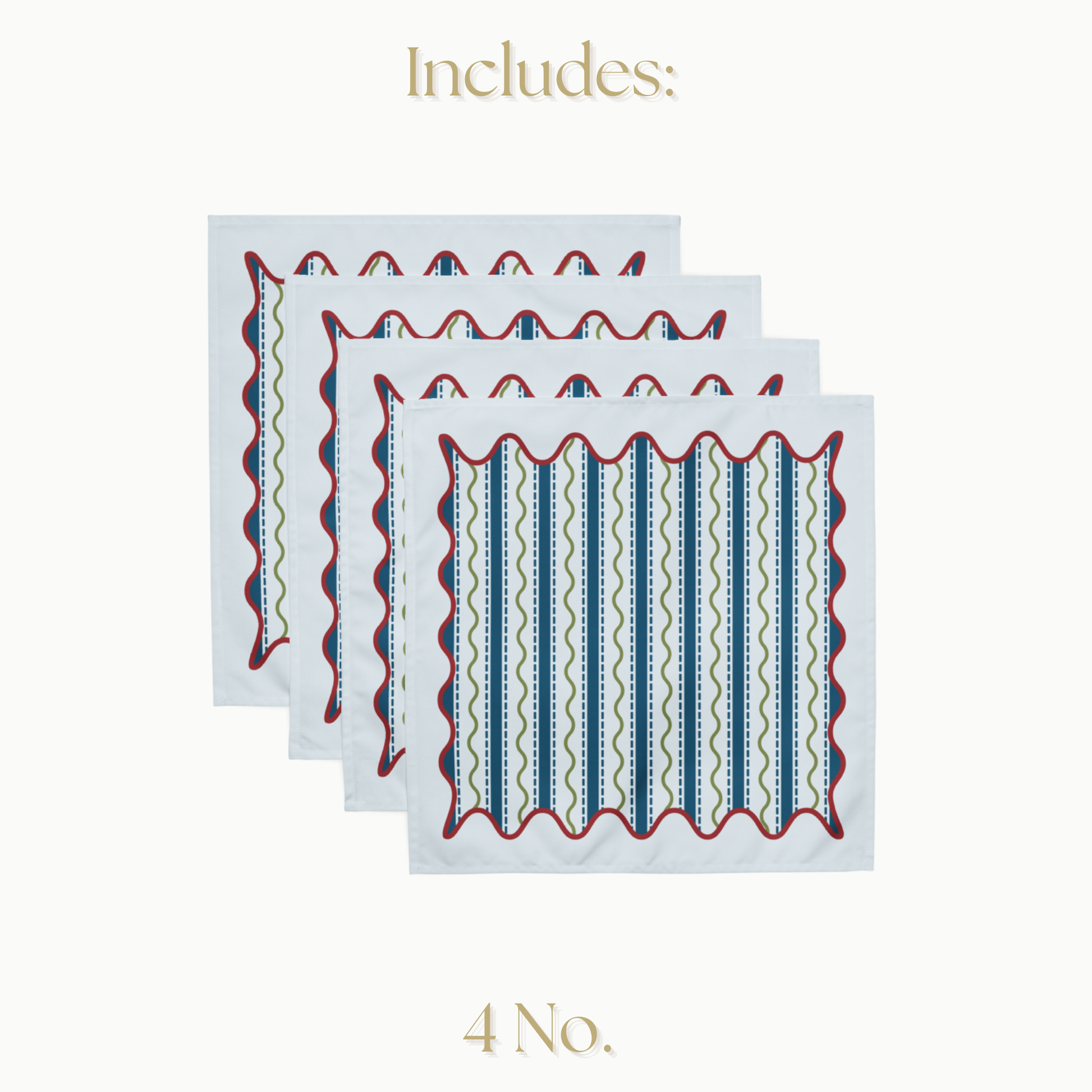 Blue and Green Wavy Stripe Polyester Napkins, Set of 4