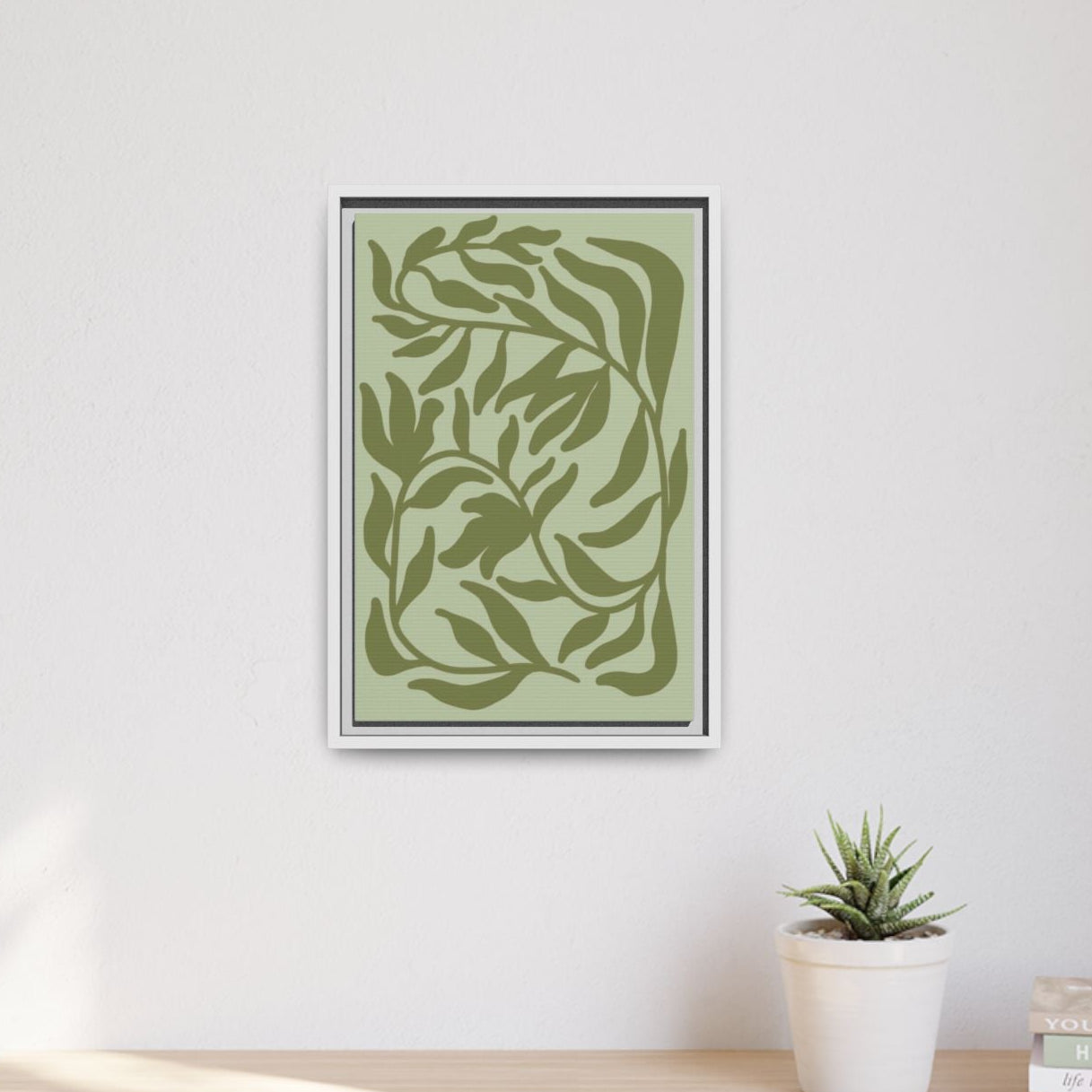 Framed Matte Canvas - Olive Green Abstract Botanical Print