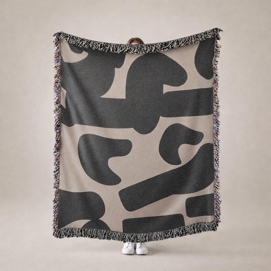 Abstract Black & Beige Woven Throw Blanket — Modern Geometric Home Throw