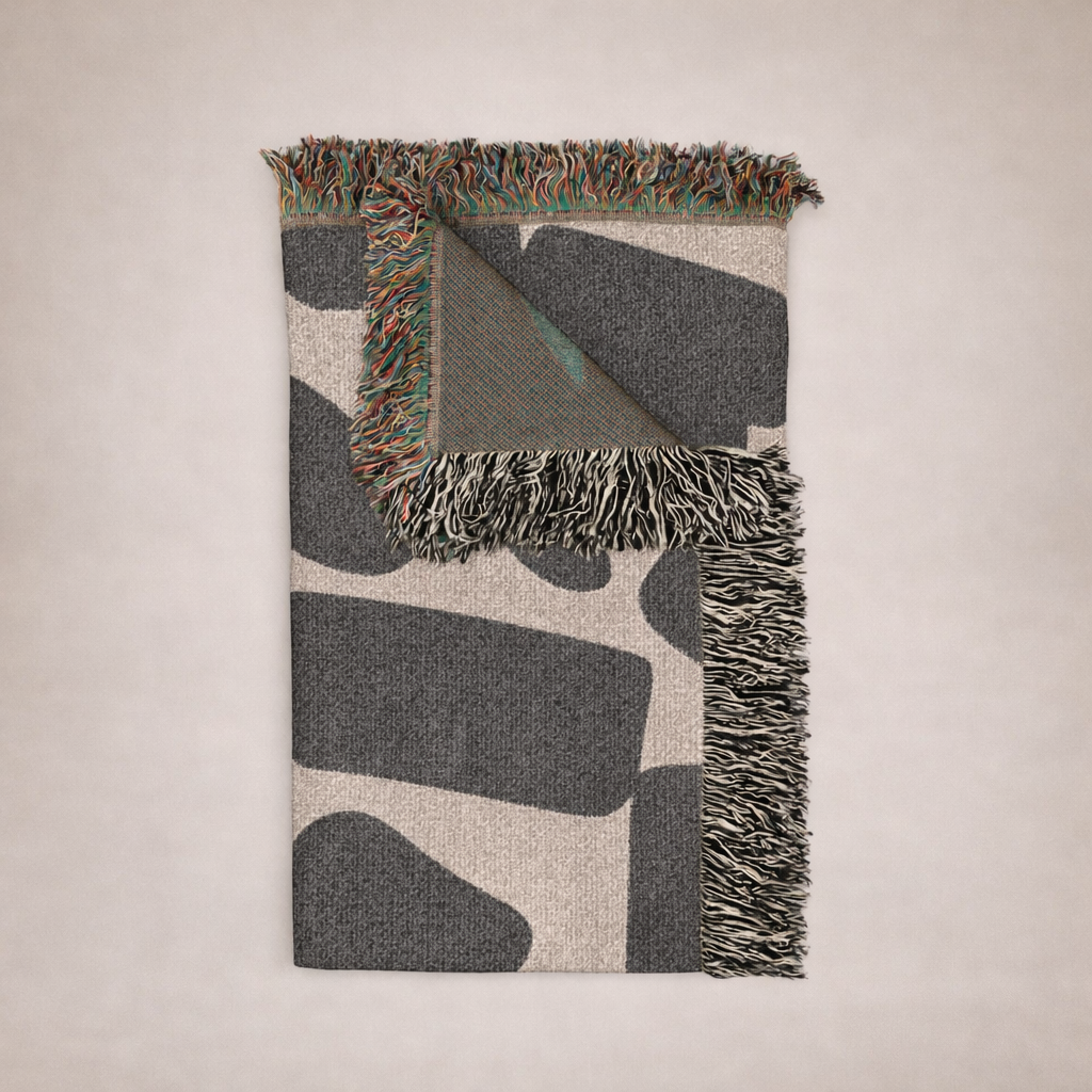 Abstract Black & Beige Woven Throw Blanket — Modern Geometric Home Throw