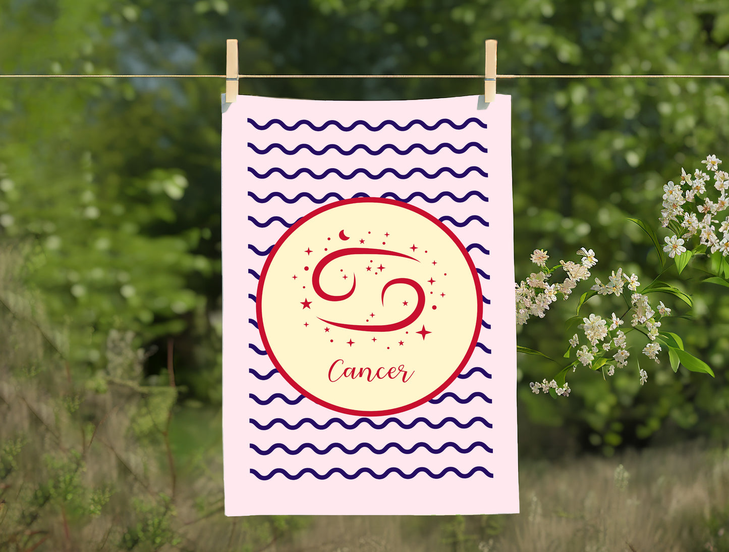 Cancer Zodiac Cotton Tea Towel – 100% Cotton, Astrology Kitchen Décor