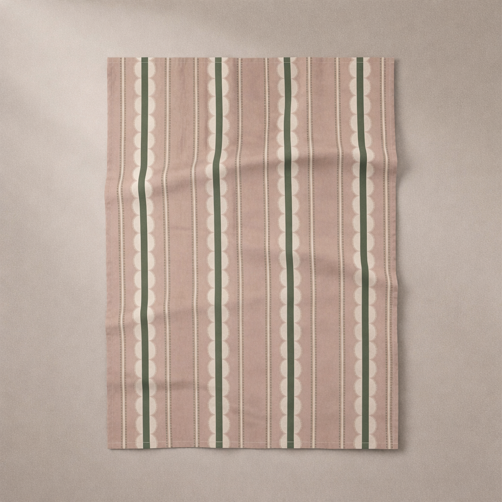 Neutral Scallop Stripe Cotton Linen Tea Towel