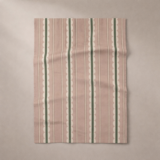 Neutral Scallop Stripe Cotton Linen Tea Towel