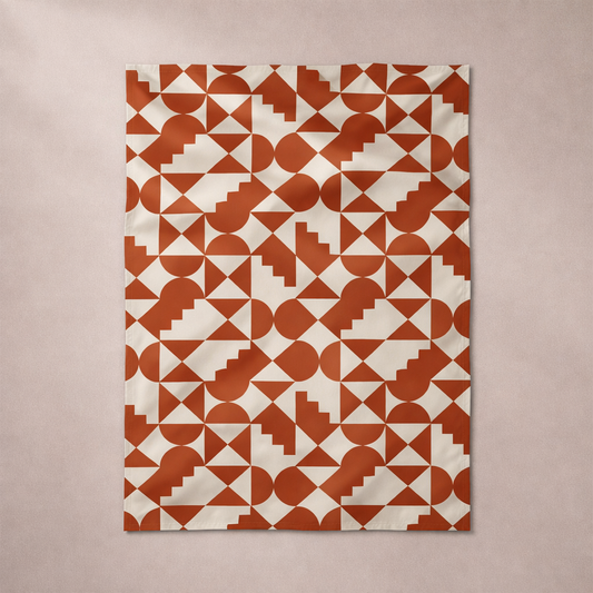Mid-Century Geometric Tea Towel – Terracotta Contemporary Kitchen