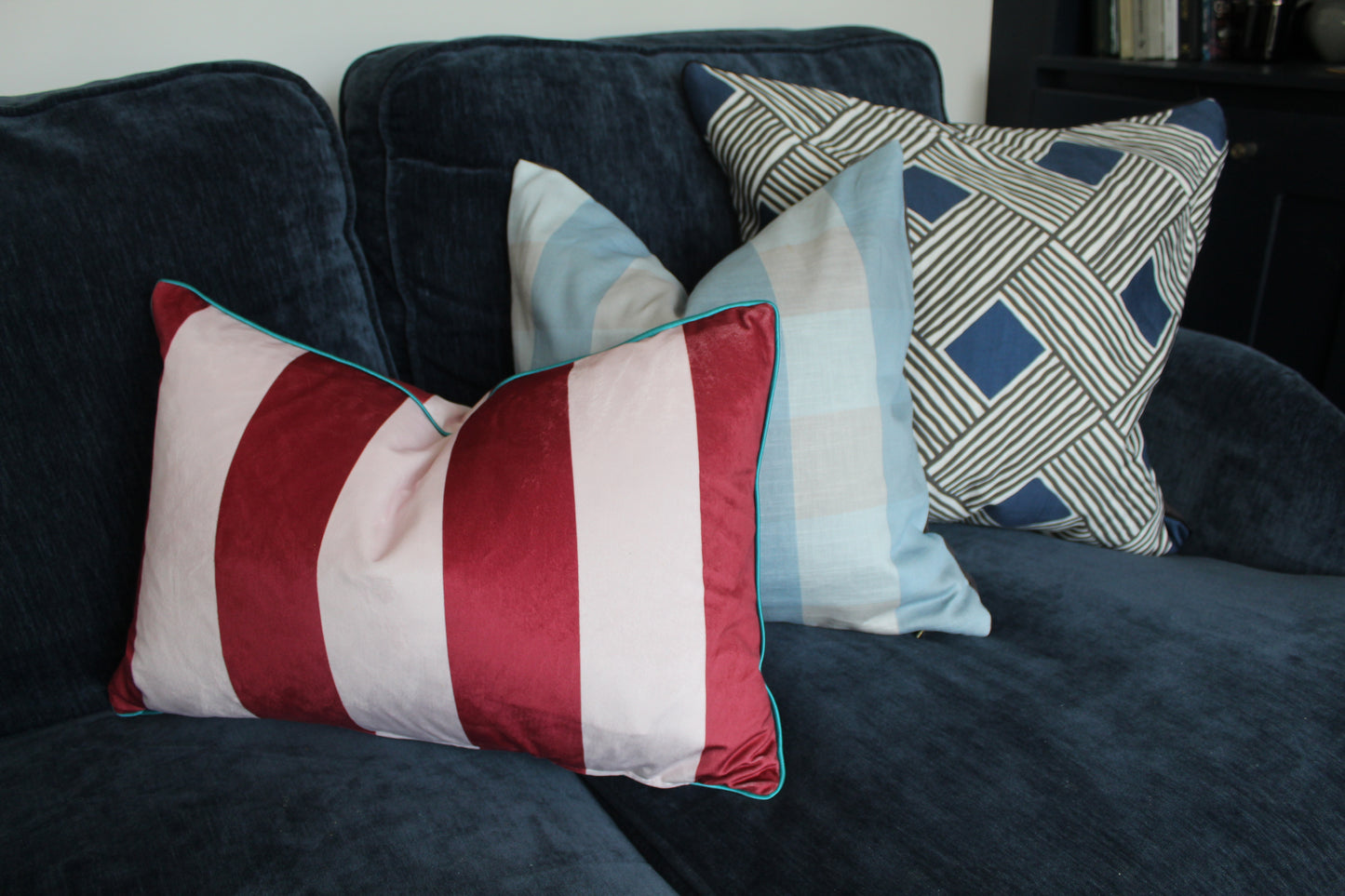 Pink velvet stripe cushion |Throw Cushion| 50x35cm