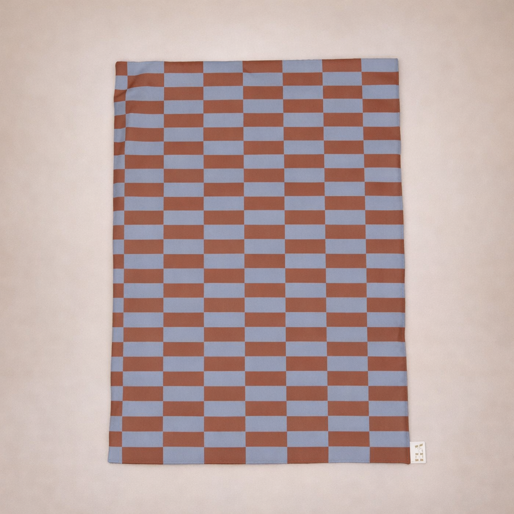 Mid-Century Blue & Orange Checkerboard Polar Fleece & Sherpa Throw Blanket
