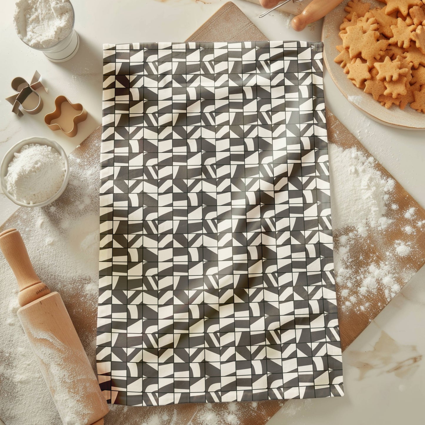 Scandi Japandi Geometric Cotton Linen Tea Towel – Modern Minimalist