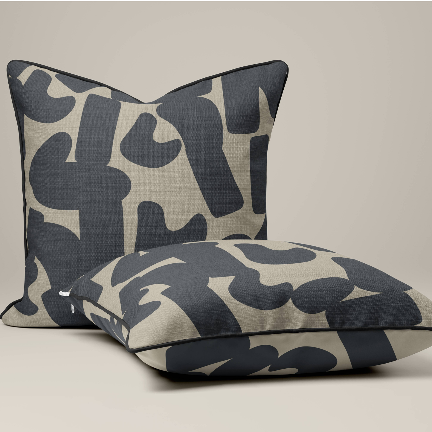 Abstract Beige & Black Modern Cushion Cover with Black Piping