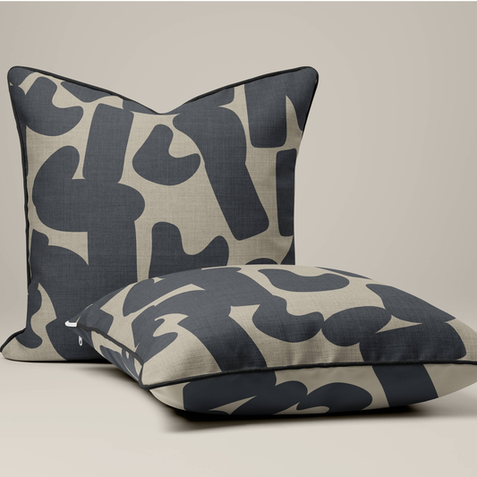Abstract Beige & Black Modern Cushion Cover with Black Piping