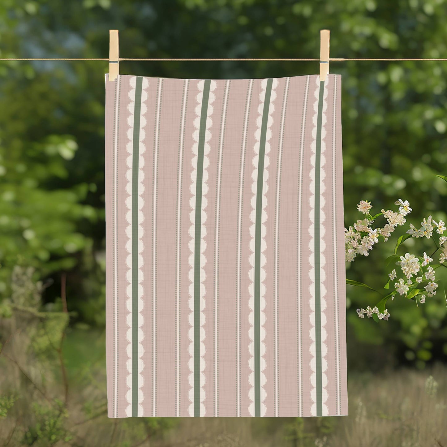 Neutral Scallop Stripe Cotton Linen Tea Towel