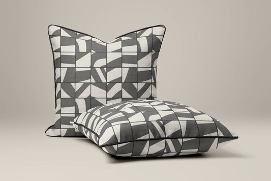 Modern Geometric Tile Cushion Cover 50cm x 50cm | Neutral Black & Grey