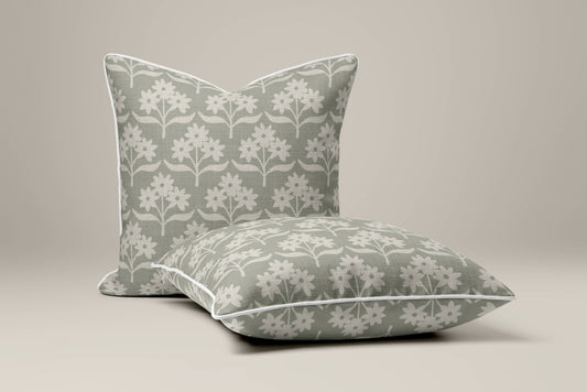 Green & White Floral Scandi Cushion Cover | Nordic Inspired Botanical
