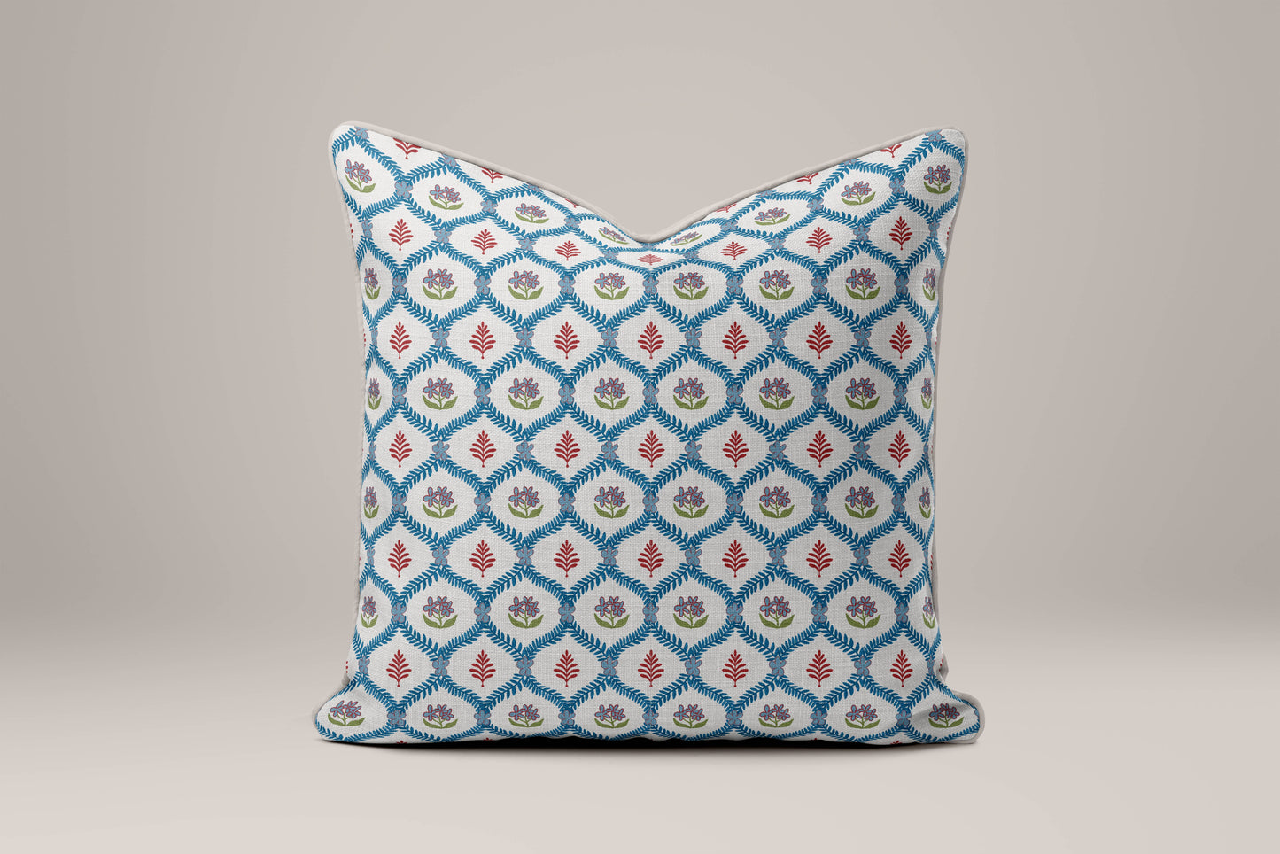 Blue and red floral cushion