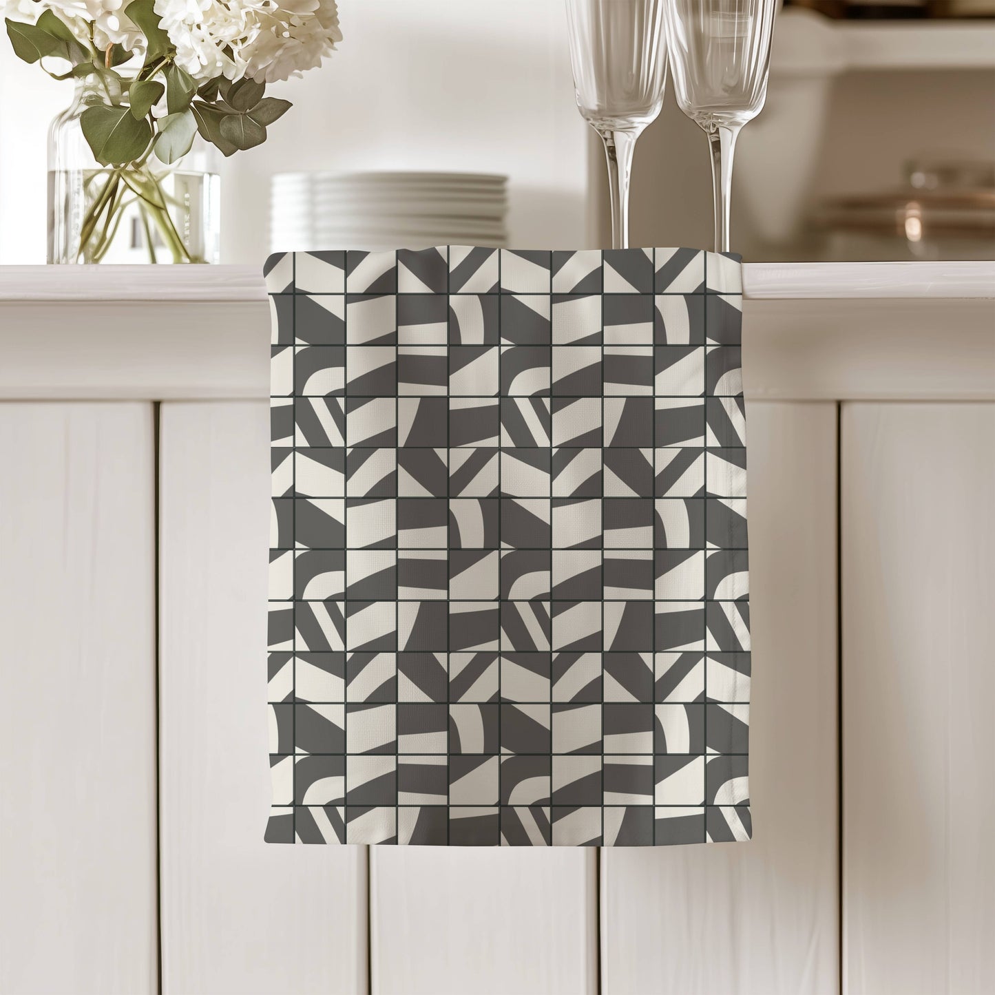 Scandi Japandi Geometric Cotton Linen Tea Towel – Modern Minimalist