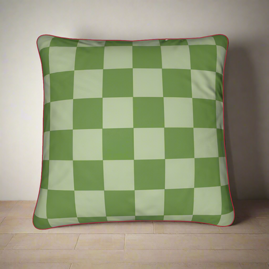 Green checkerboard velvet 50x50cm cushion