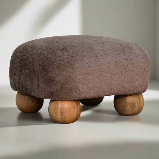 Mocha Faux Fur Nordic Footstool