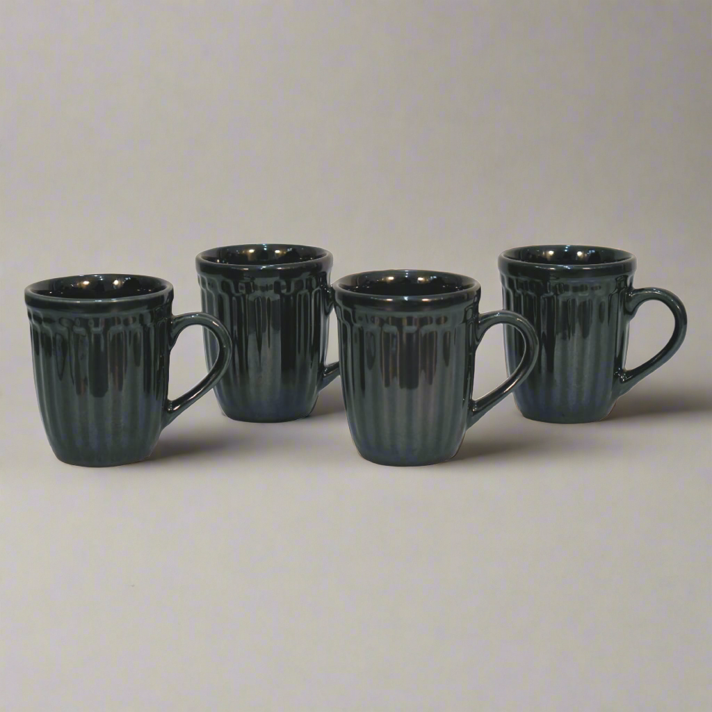 Black Ribbed Mug Set of 4